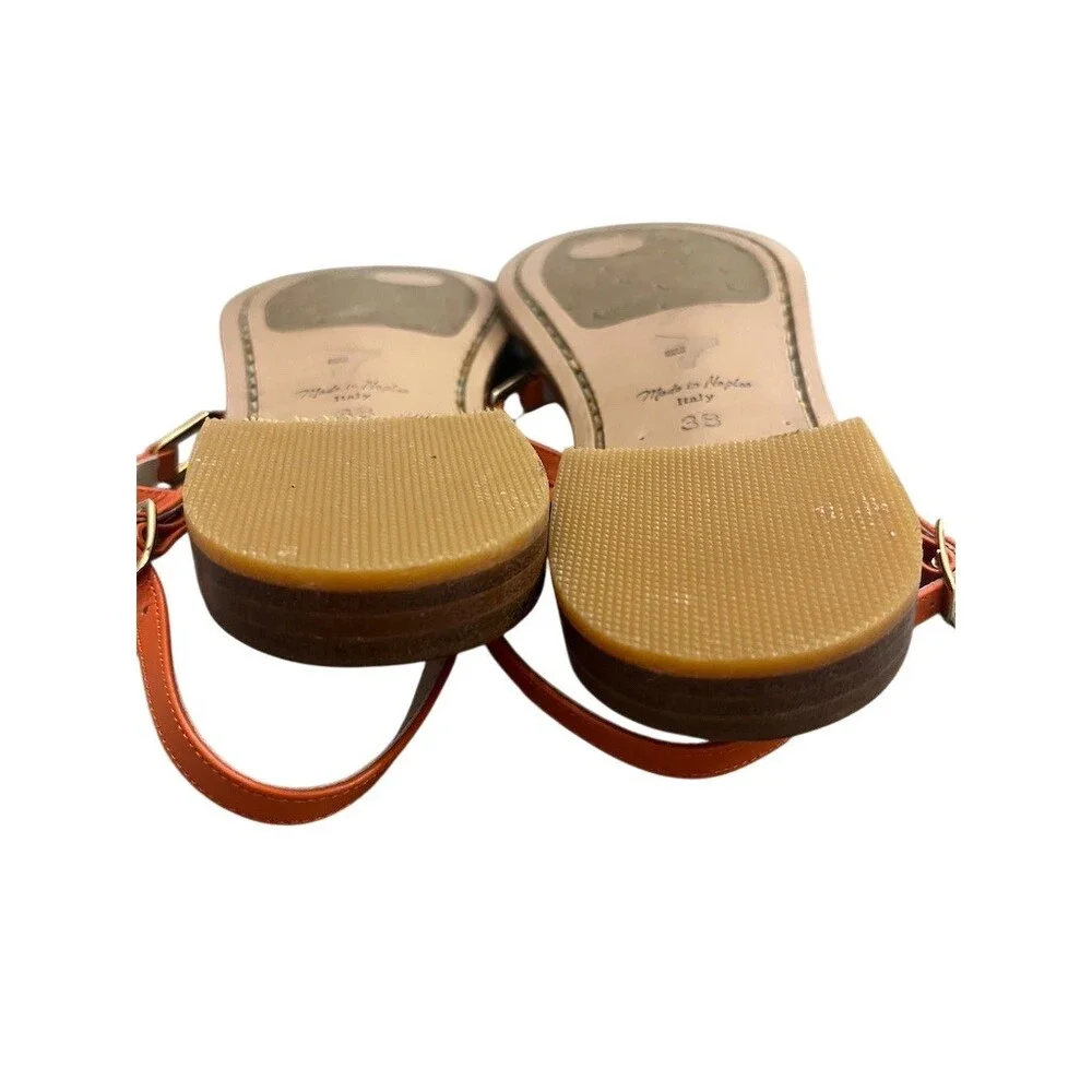 Luna Mulier Sandals Womens EU 38 Orange T-Strap Thong Flat Buckle